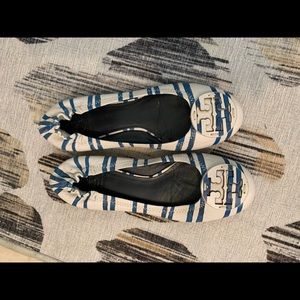 Blue and white striped Tory Burch flats
